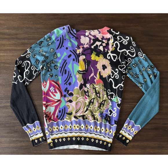 Etro Cardigan Sweater Womens 40 Multicolor Silk Cashmere V Neck Italy Print - Picture 2 of 10